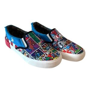 MARVEL COMICS CANVAS SNEAKERS Size 8.5 SUPER HEROES BLUE WHITE GROUND UP